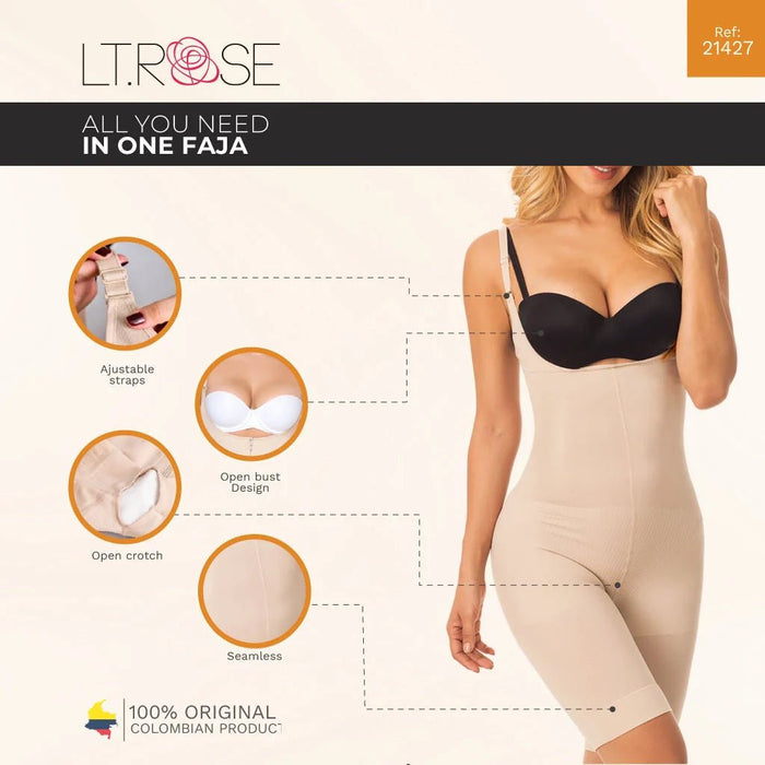 LT.Rose 21427 | Open Bust Mid - Thigh Colombian Faja for Women | Tummy & Butt Control - Colombian Shapewear | Siluets
