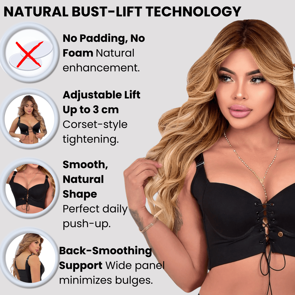 LU5 Adjustable Push - Up Bra | Natural Lift | Corset Cleavage | Back - Smoothing Support - Colombian Shapewear | Siluets
