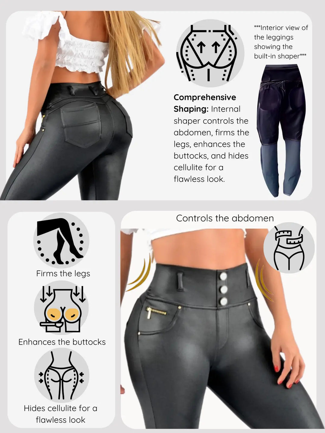 Leather Look Shapewear Dress Pants – Butt Lift, Cellulite Control & Flawless Silhouette Siluets