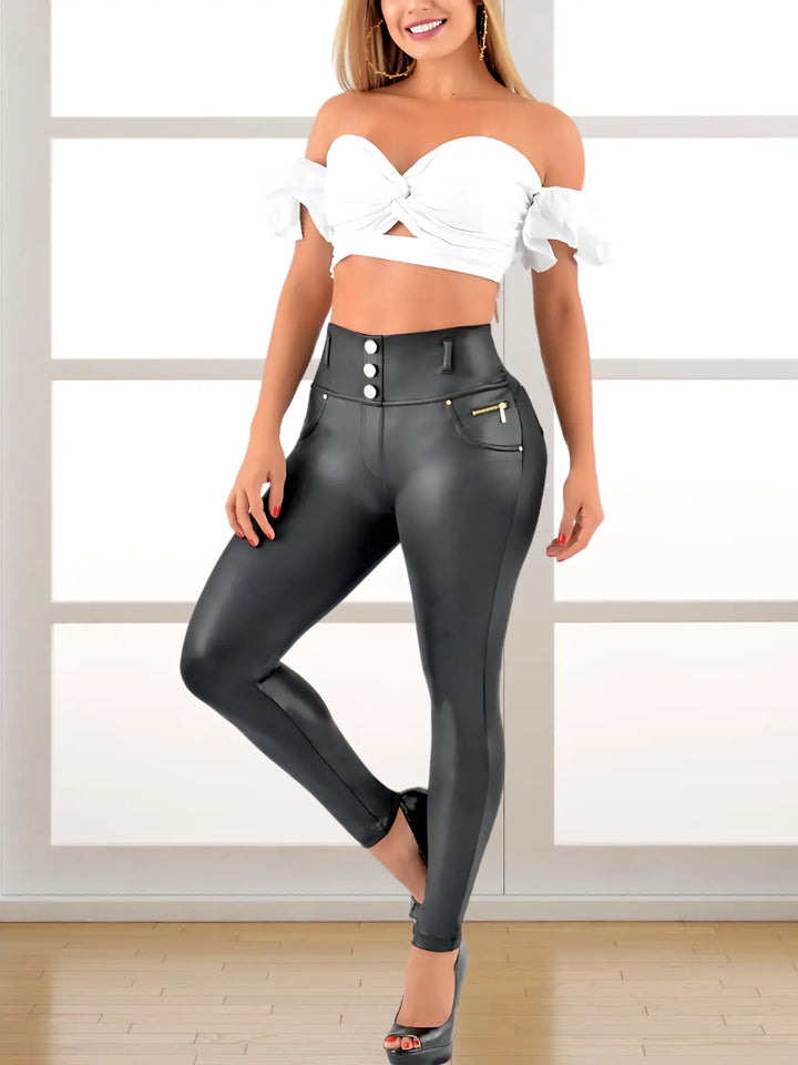 Leather Look Shapewear Dress Pants – Butt Lift, Cellulite Control & Flawless Silhouette Siluets