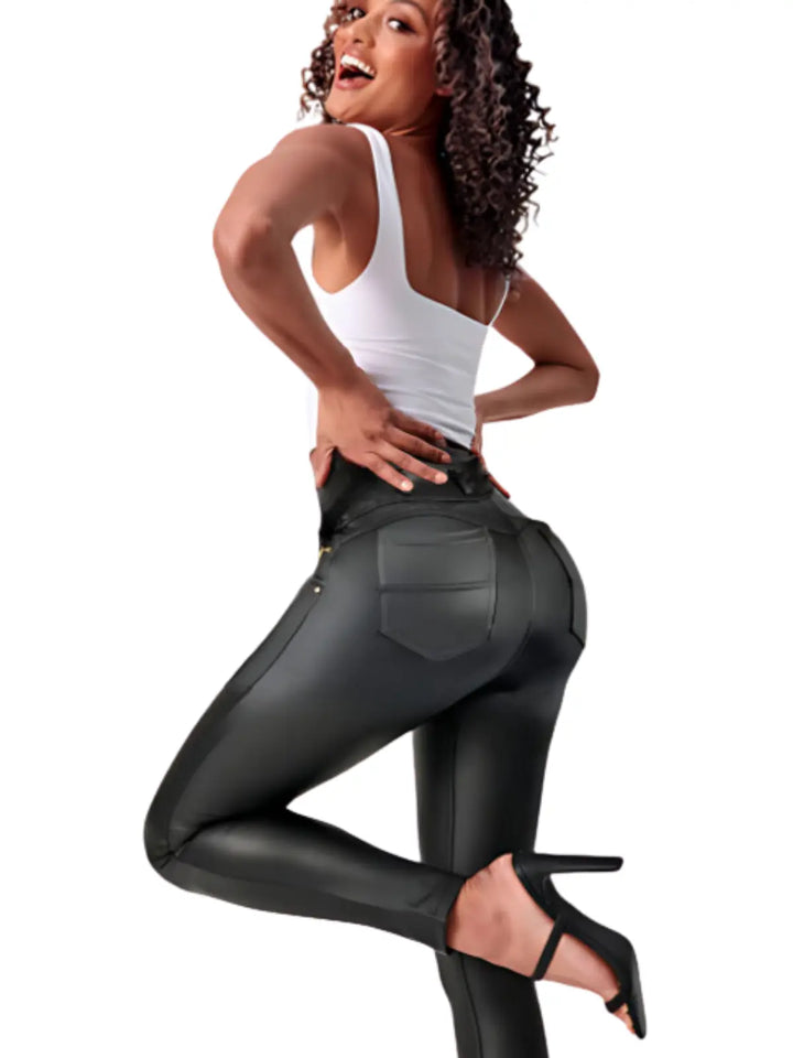 Leather Look Shapewear Dress Pants – Butt Lift, Cellulite Control & Flawless Silhouette Siluets