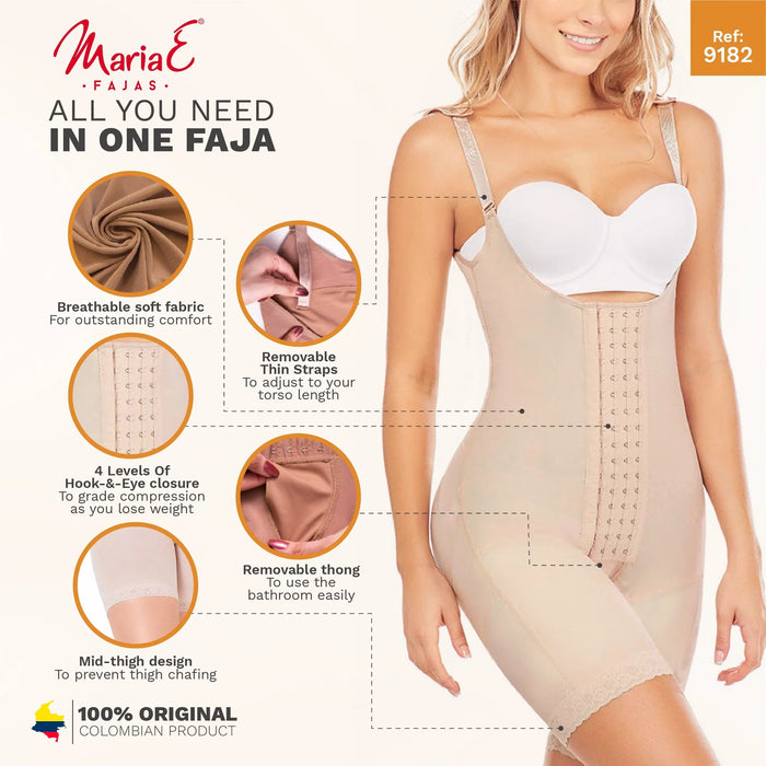 Fajas MariaE 9182 | Postpartum Shapewear with Shoulder Pads | Mid - Thigh Compression - Colombian Shapewear | Siluets
