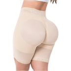 Beige shapewear shorts on a white background