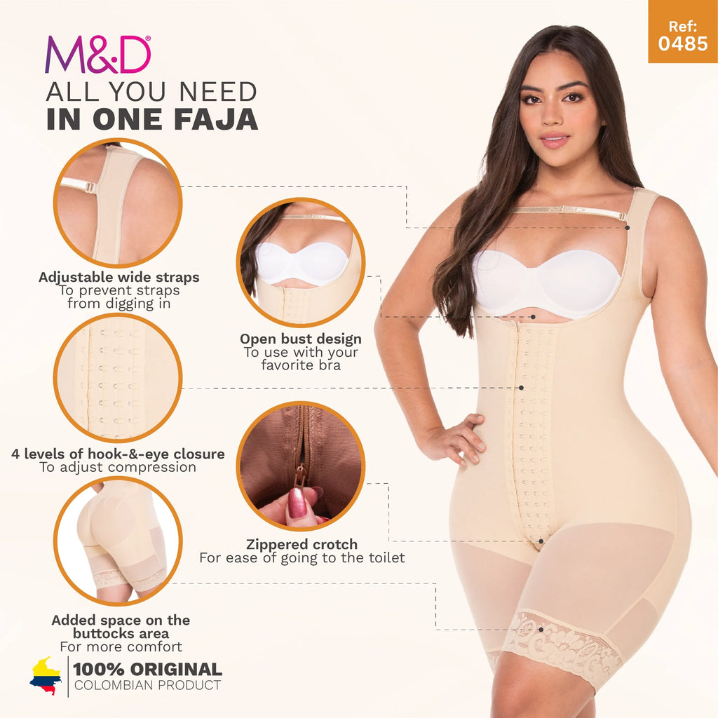 Fajas MYD 0485 – Post-Surgery Mid-Thigh Bodysuit | Colombian Shapewear for Hourglass & Guitar Body Types