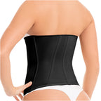 Black waist trainer worn by a person on a white background