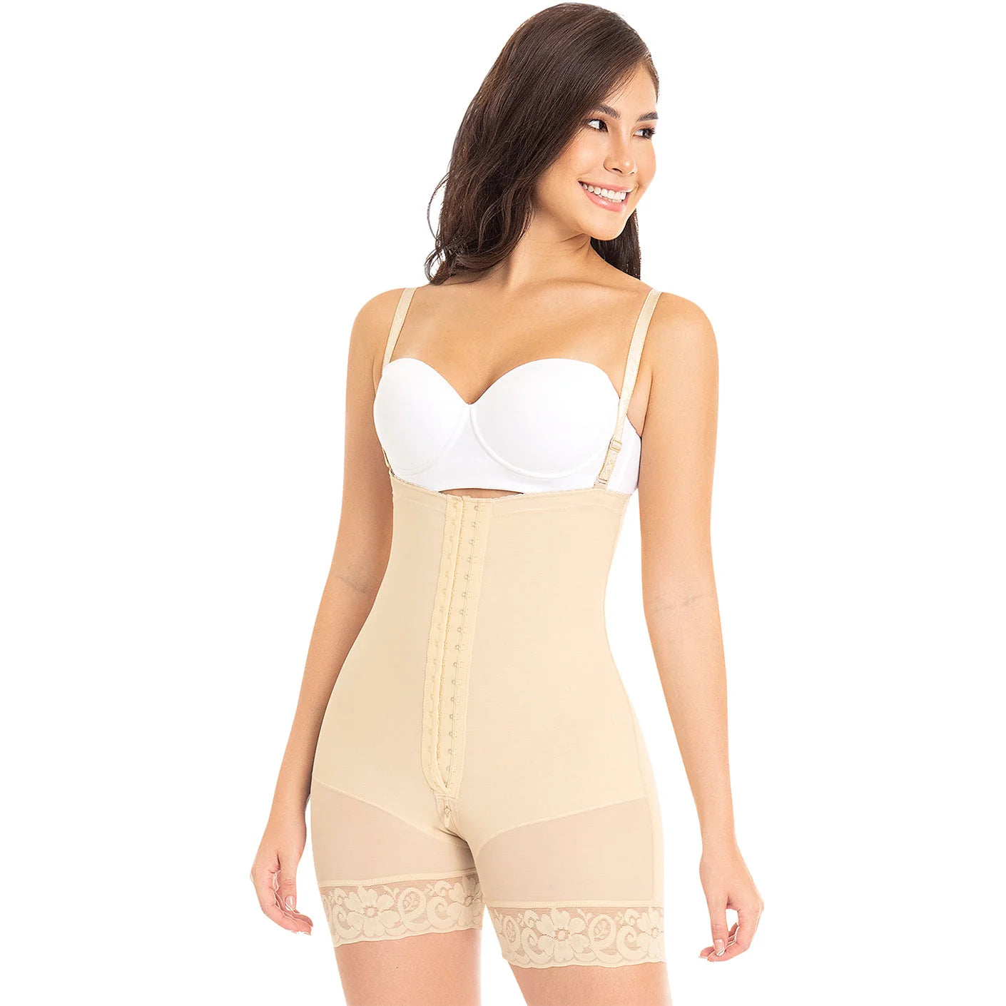 Fajas MYD 0066 – Strapless Mid-Thigh Body Shaper | High Compression Shapewear