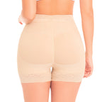 Beige shapewear shorts on a white background