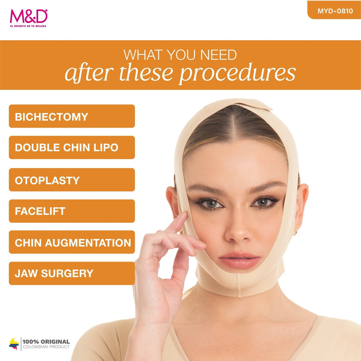 Fajas MYD 0810 – Chin Compression Strap | Post - Surgical Colombian Shapewear - Colombian Shapewear | Siluets