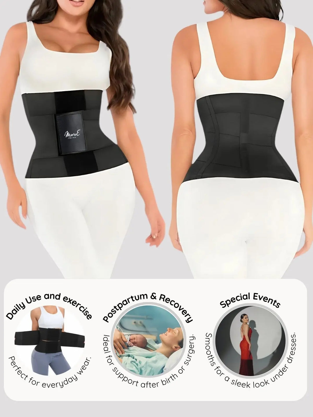 Maria E Triple-Strap Adjustable Waist Trainer – For Workouts & Everyday Shaping Siluets