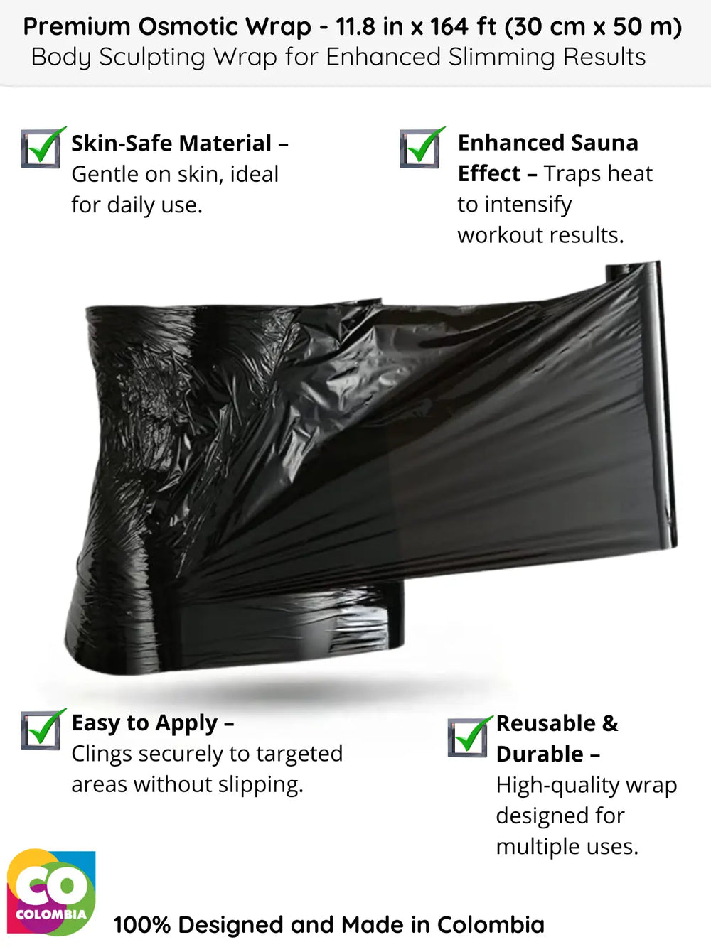 Premium Osmotic Wrap - 11.8 in x 164 ft (30 cm x 50 m) | Skin-Safe Body Sculpting Wrap for Enhanced Slimming & Detox Siluets