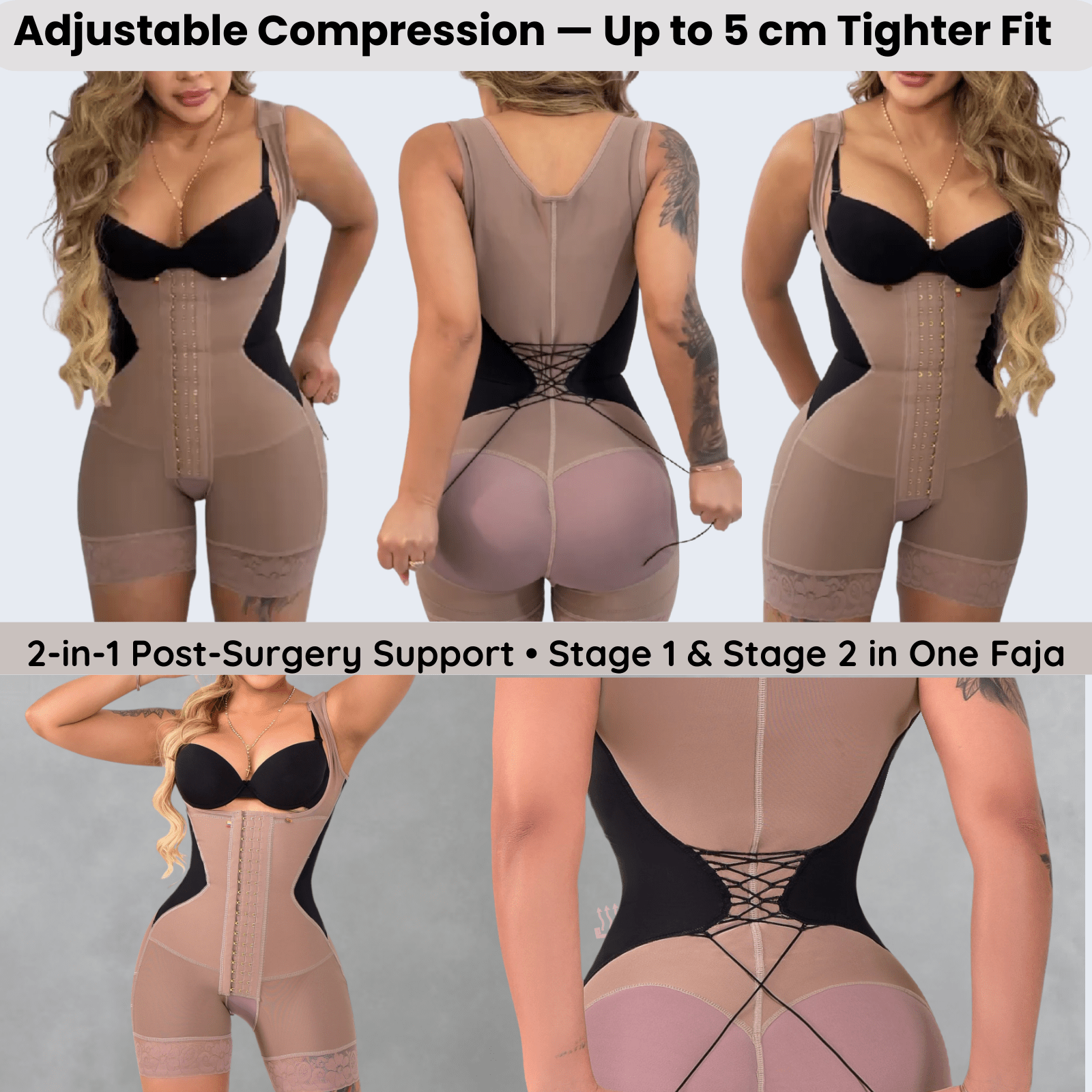 Siluet R5 Full - Body Faja | Adjustable Compression | Stage 1 & 2 Support - Colombian Shapewear | Siluets