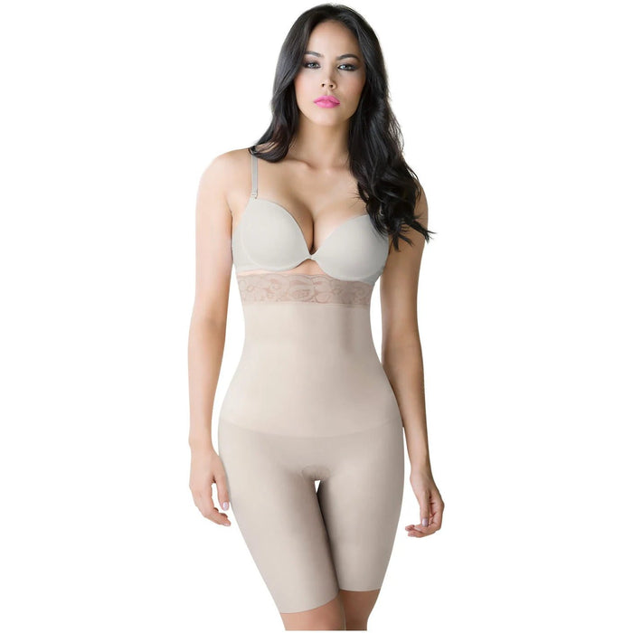 ROMANZA 2051 | High Waisted Seamless Butt Lifting Shaping Shorts | Knee Length Tummy Control - Colombian Shapewear | Siluets