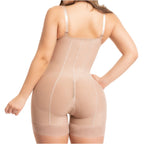 Back view of beige shapewear with high back and reinforced buttocks shaping
