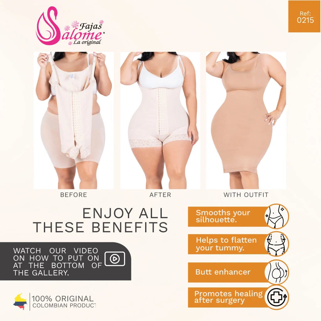 Before, after, and outfit view of beige shapewear showing silhouette smoothing, tummy flattening, and butt enhancement