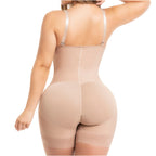 Back view of beige shapewear with high back and butt-lifting design, featuring seamless construction