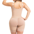 Back view of beige shapewear with high back and seamless contouring, featuring lace hem
