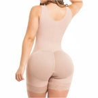 Back view of beige shapewear with smooth silhouette and open crotch, highlighting waist and hip shaping