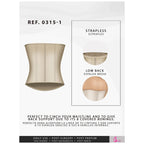 Strapless beige waist cincher with low back design and 8 covered bonings for waist shaping and back support