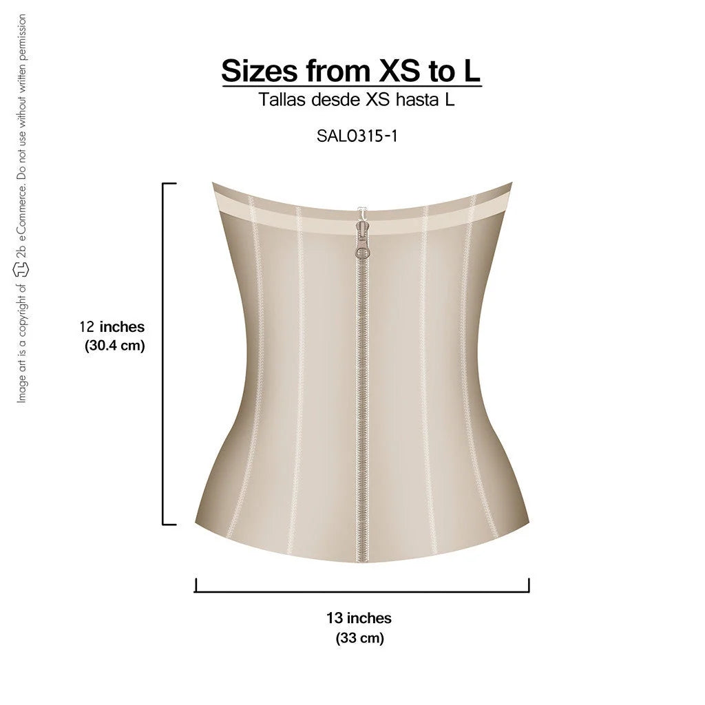 Beige waist cincher dimensions: 12 inches height and 13 inches width, sizes from XS to L