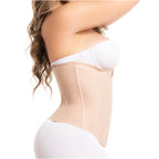 Side view of beige waist cincher highlighting hourglass figure and smooth silhouette