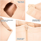 Close-up of beige shaper: open crotch, reinforced seams, and adjustable straps.