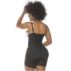 Back view of black shapewear with high back and butt-lifting design, featuring lace hem