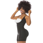 Side view of black shapewear with lace trim and mesh panels, showcasing waist and hip contouring