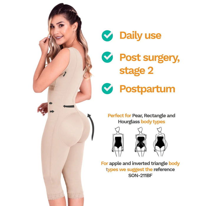 SONRYSE 052 | Colombian Full Body Shaper for Post Surgery with Built - in Bra | Butt Lifting Effect and Tummy Control | Powernet - Colombian Shapewear | Siluets