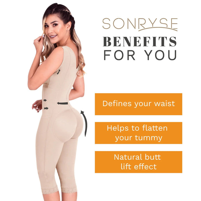 SONRYSE 052 | Colombian Full Body Shaper for Post Surgery with Built - in Bra | Butt Lifting Effect and Tummy Control | Powernet - Colombian Shapewear | Siluets