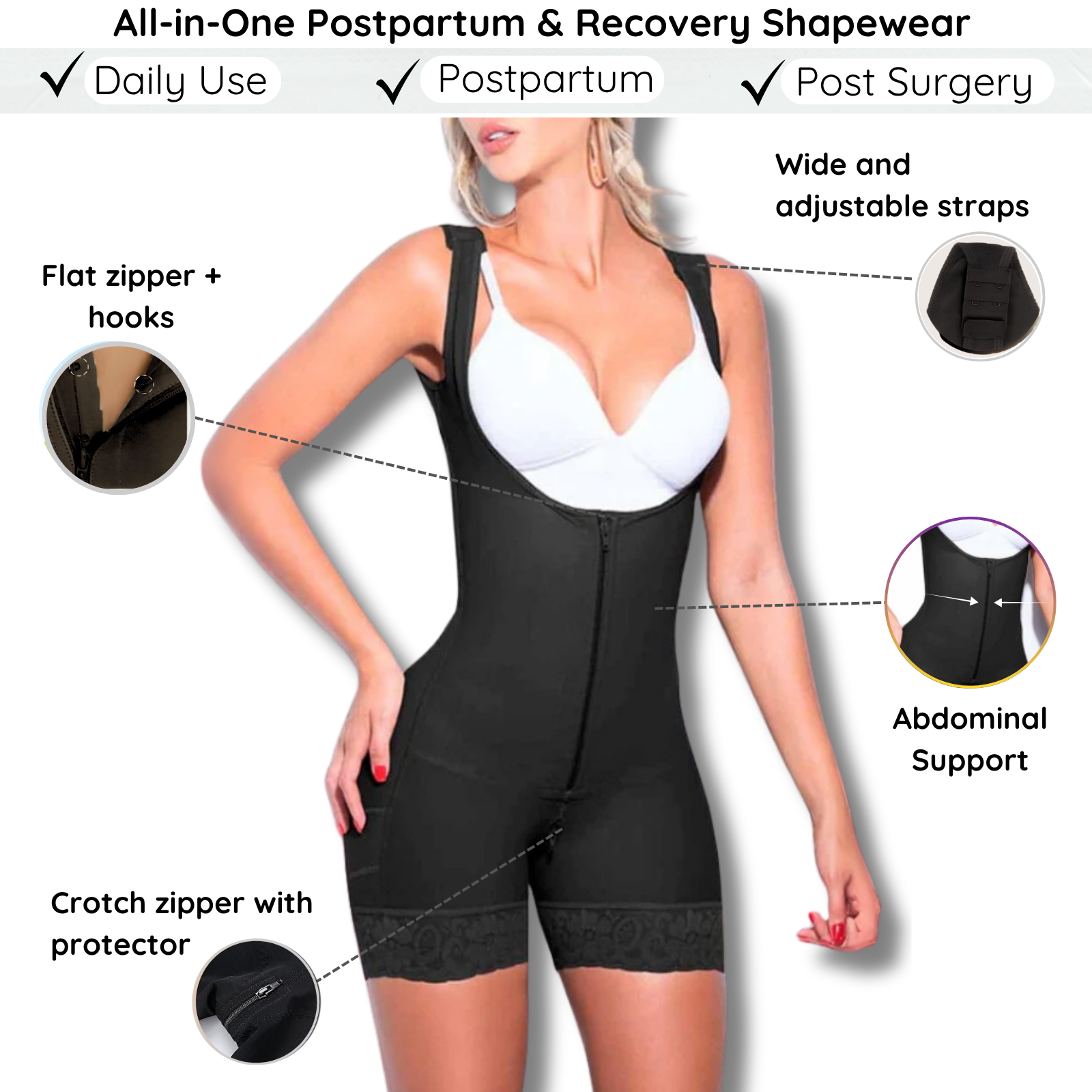 Siluet 1028 Postpartum Bodysuit – Colombian Shapewear for Tummy, Back & Thigh Support