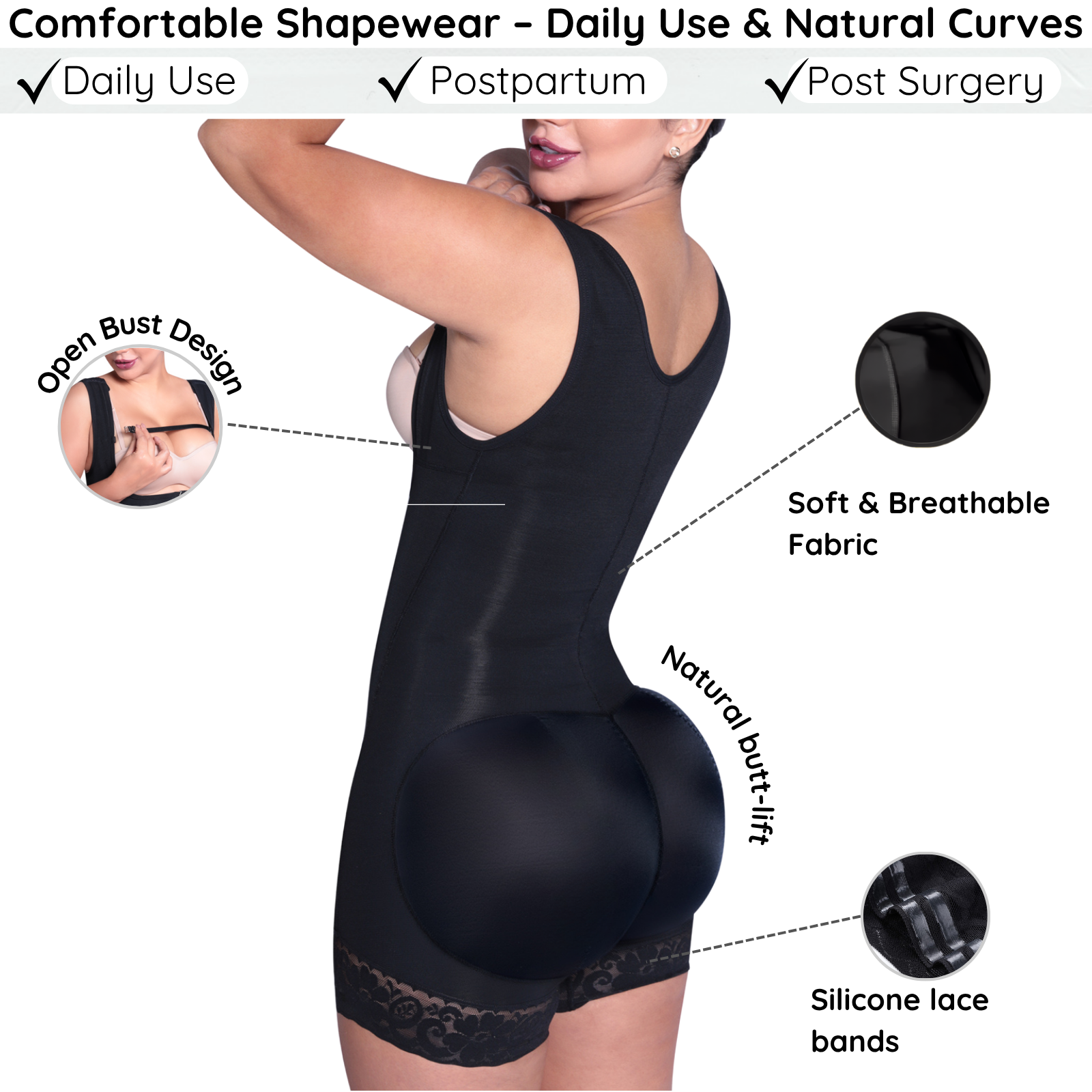 Siluet 1028 Postpartum Bodysuit – Colombian Shapewear for Tummy, Back & Thigh Support