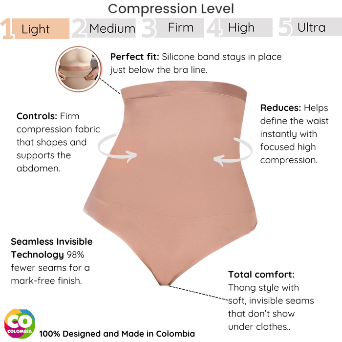 Siluet 1T2355 – Silicone - Lined High - Waisted Shaper Thong | Seamless Tummy Control - Colombian Shapewear | Siluets