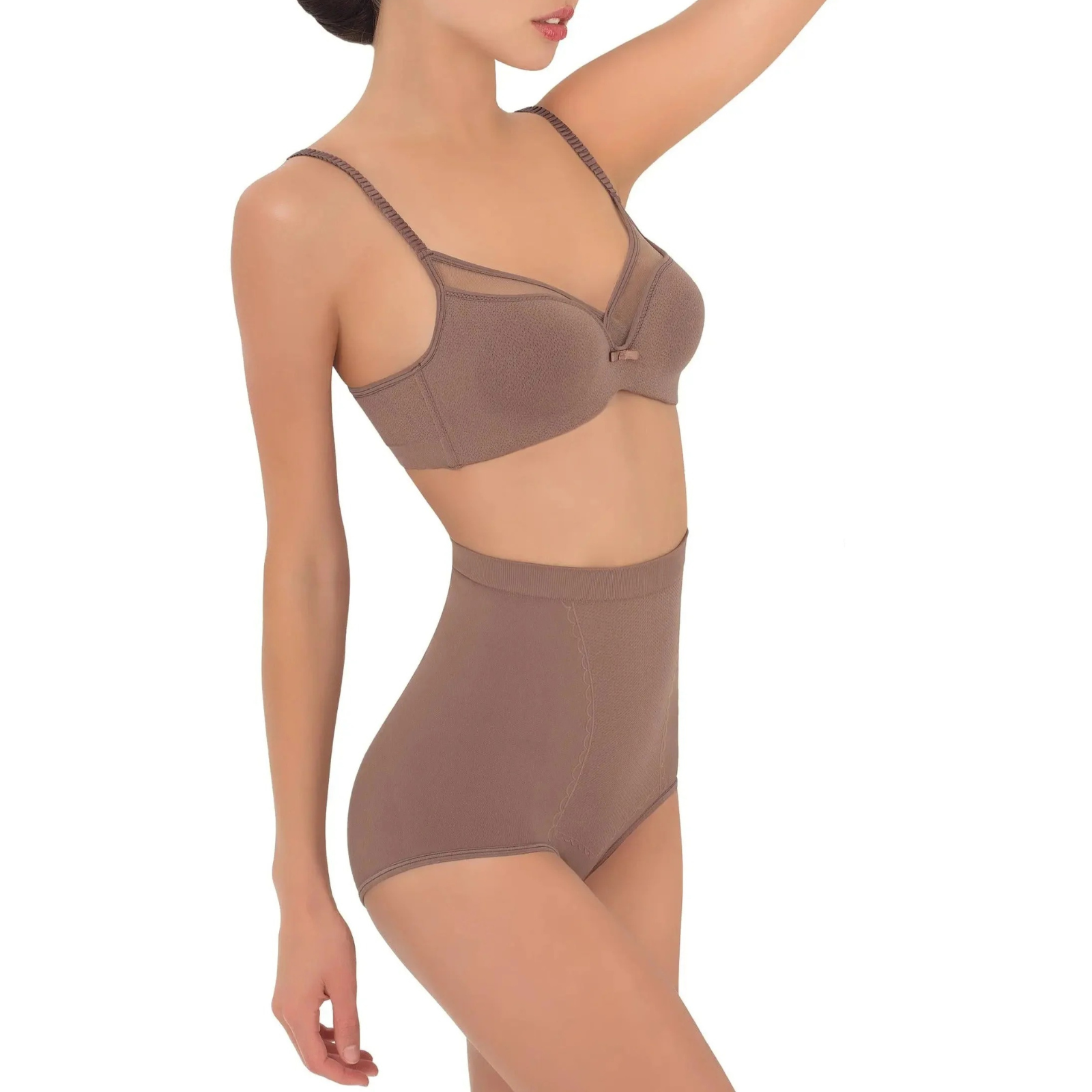 Brown shapewear bodysuit on a white background