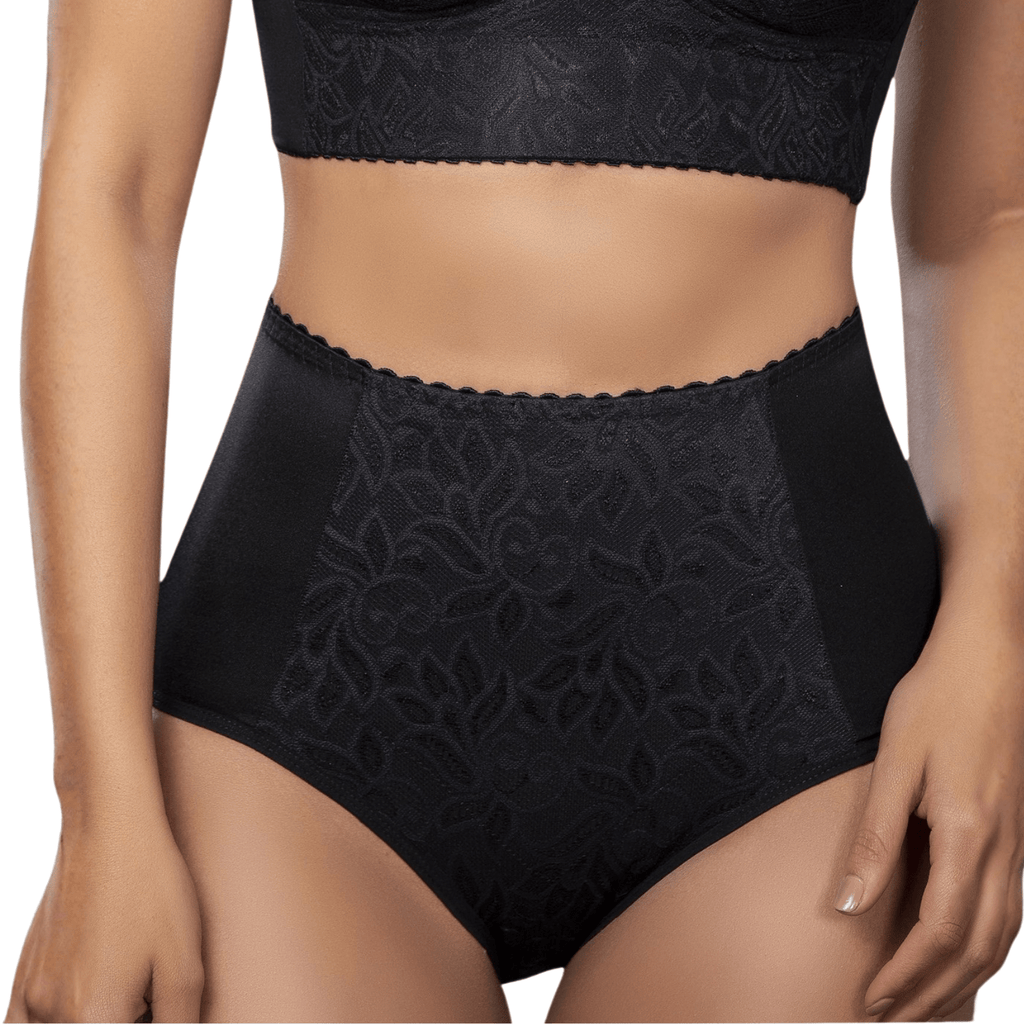 Black lace lingerie set on a white background