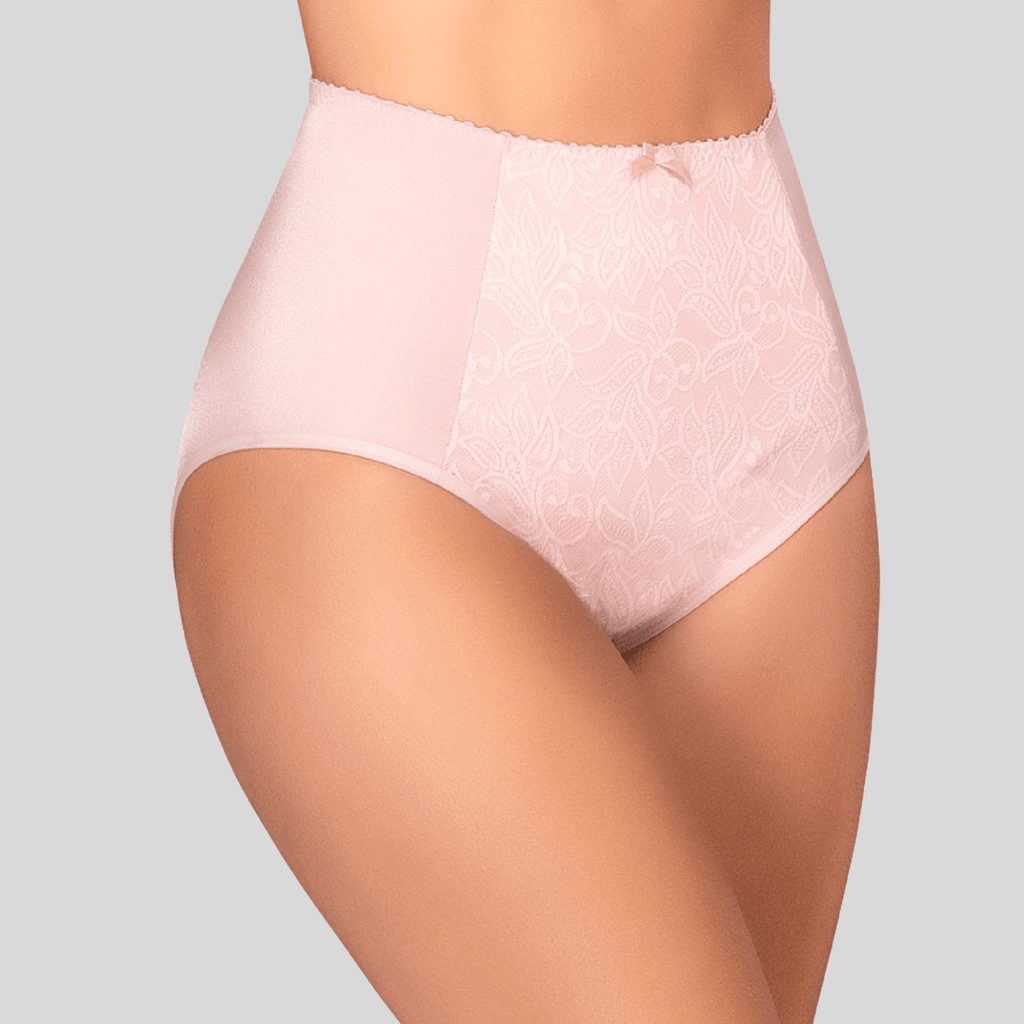 Light pink high-waisted underwear on a neutral background