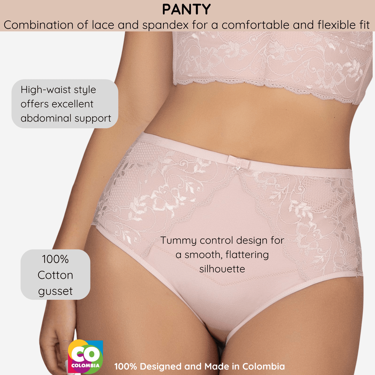 Siluet 27340412 – Soft Lace High - Waist Full Brief | Elegant Everyday Control Panties - Colombian Shapewear | Siluets