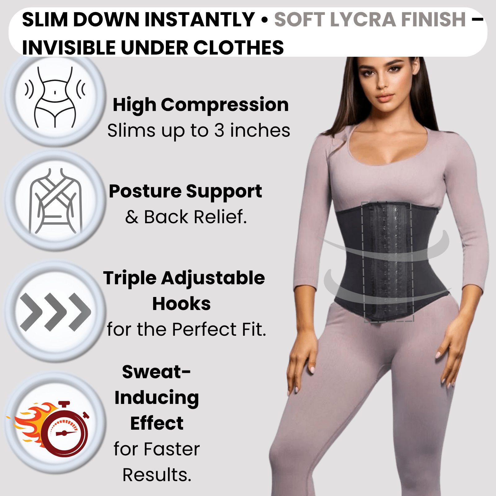High - Compression Waist Cincher With Double Lining and 100% Natural Latex - Colombian Shapewear | Siluets