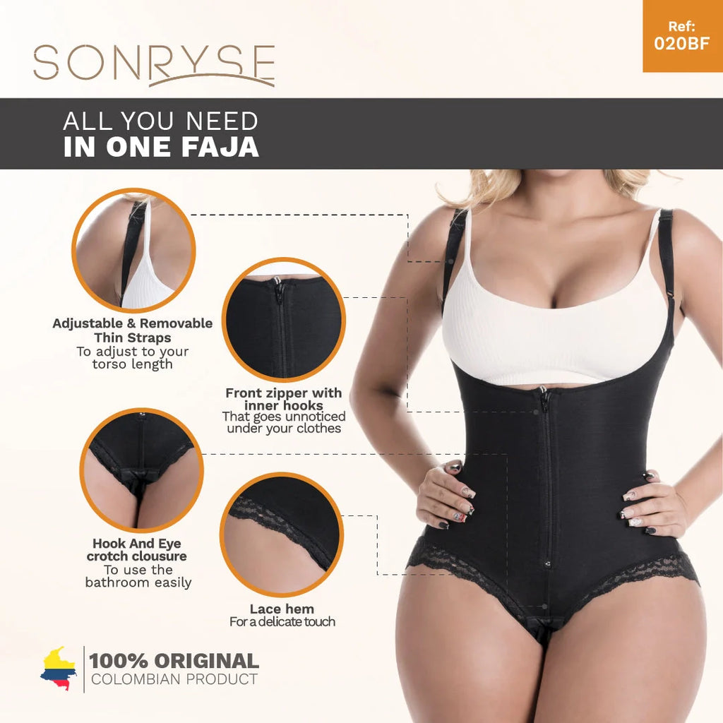 Sonryse 022ZF Colombian Faja – High Compression Postpartum & Post-Surgery Bodysuit with Built-In Bra and Powernet Support