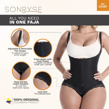 Sonryse 022ZF Colombian Faja – High Compression Postpartum & Post - Surgery Bodysuit with Built - In Bra and Powernet Support - Colombian Shapewear | Siluets