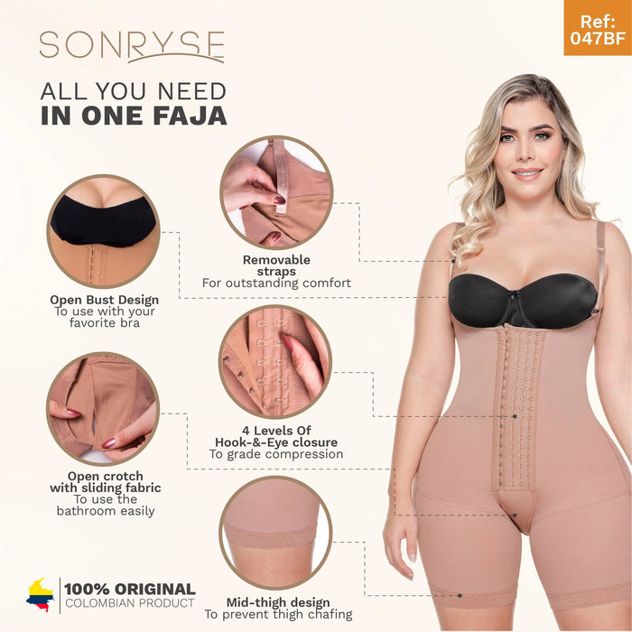 SONRYSE 047BF | Postpartum Post Surgery Compression Garment | Tummy Control Butt Lifter Body Shaper | Daily Use Open Bust Shapewear | Powernet - Colombian Shapewear | Siluets