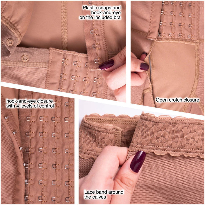 SONRYSE 052 | Colombian Full Body Shaper for Post Surgery with Built - in Bra | Butt Lifting Effect and Tummy Control | Powernet - Colombian Shapewear | Siluets