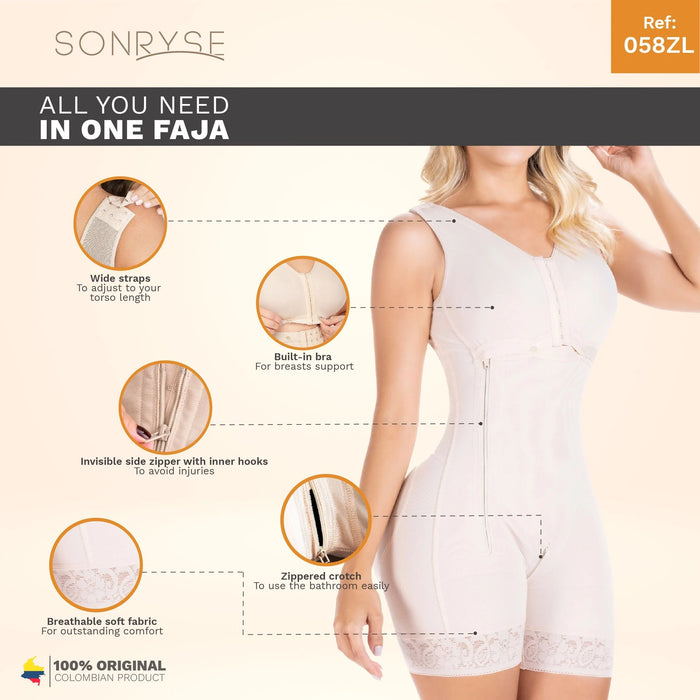 Sonryse 058BF Colombian Postpartum & Post - Surgery Stage 2 Faja – High Compression Full Body Shaper with Built - in Bra & Butt Lift | Powernet - Colombian Shapewear | Siluets