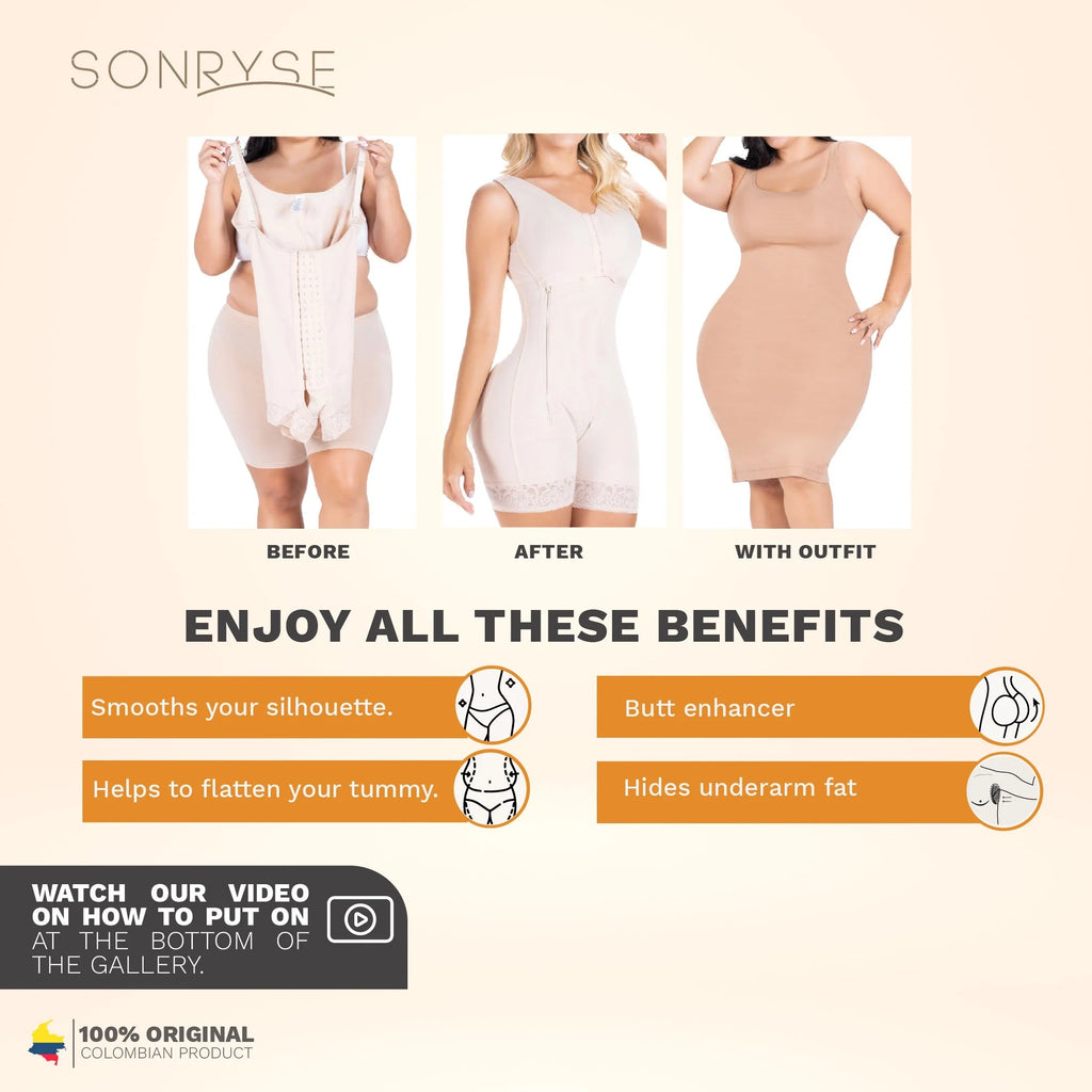 Sonryse 058BF Colombian Postpartum & Post-Surgery Stage 2 Faja – High Compression Full Body Shaper with Built-in Bra & Butt Lift | Powernet