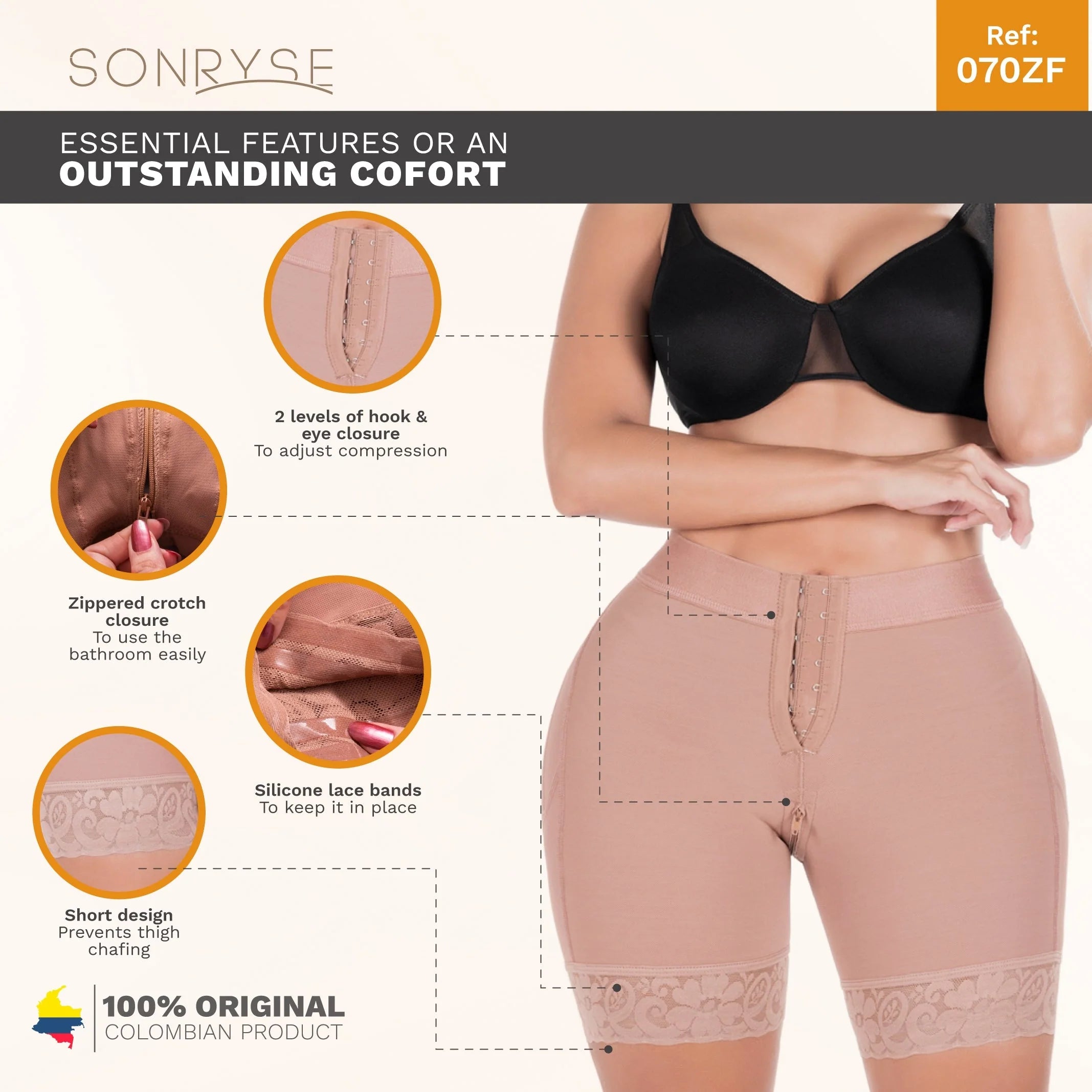 Sonryse 070ZF Colombian Butt Lifting Shapewear Shorts – High Compression Tummy Control Powernet Faja | Daily Use Slimming Shorts for Women