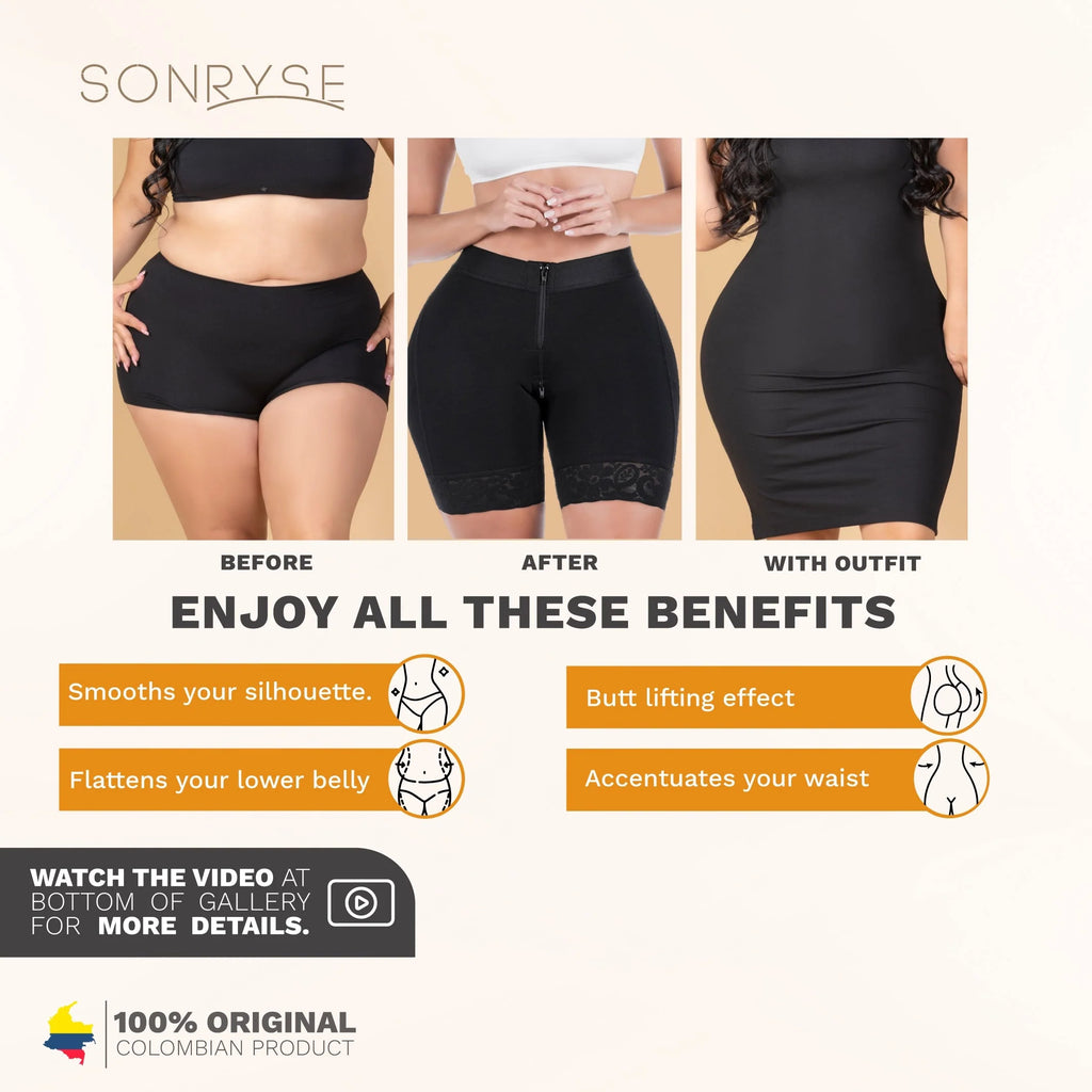 Sonryse 070ZF Colombian Butt Lifting Shapewear Shorts – High Compression Tummy Control Powernet Faja | Daily Use Slimming Shorts for Women - Colombian Shapewear | Siluets