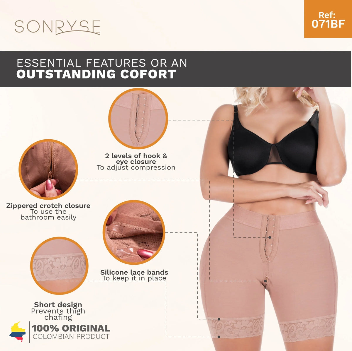 Sonryse 071BF Colombian Butt Lifting Shapewear Shorts – High Waist Tummy Control Powernet Faja for Women | Daily Use Compression Shorts - Colombian Shapewear | Siluets