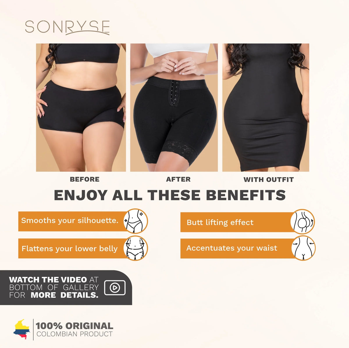 Sonryse 071BF Colombian Butt Lifting Shapewear Shorts – High Waist Tummy Control Powernet Faja for Women | Daily Use Compression Shorts - Colombian Shapewear | Siluets