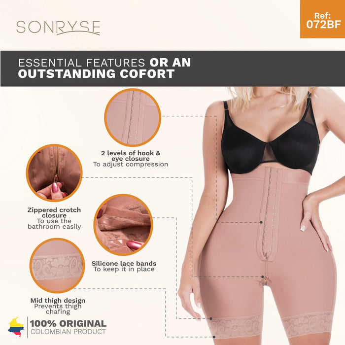Sonryse 072BF Colombian Butt Lifting Shapewear Shorts – High Waist Powernet Tummy Control Faja | Strapless Compression Shorts for Daily Use - Colombian Shapewear | Siluets
