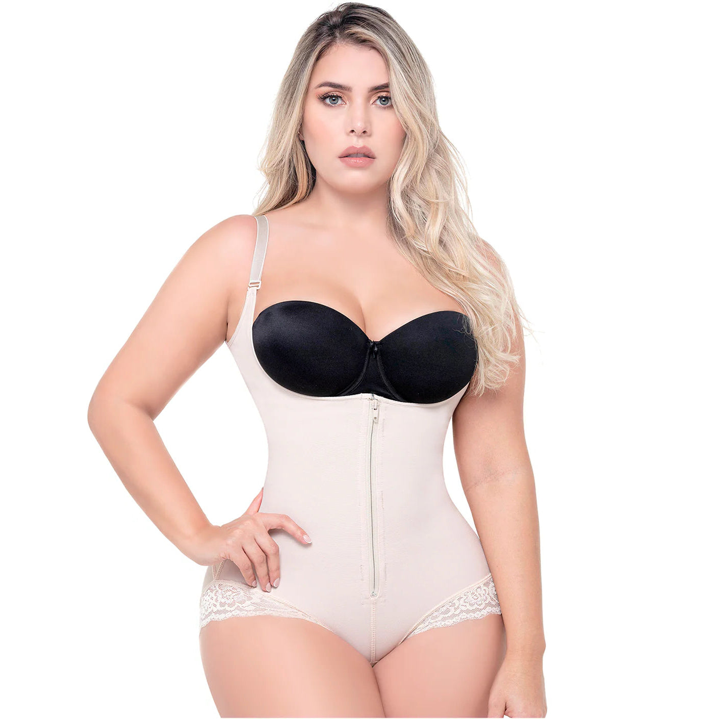 Sonryse 413ZF Colombian Bodysuit – Open Bust Shapewear with Zipper & Removable Straps | Post Surgery & Daily Tummy Control Faja