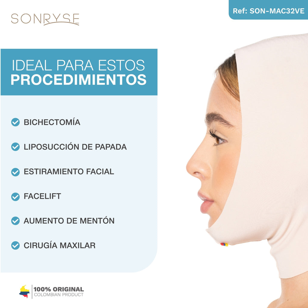 Sonryse MAC32VE Chin Compression Strap – Facial Post - Surgery Support for Double Chin & Facelift Recovery - Colombian Shapewear | Siluets